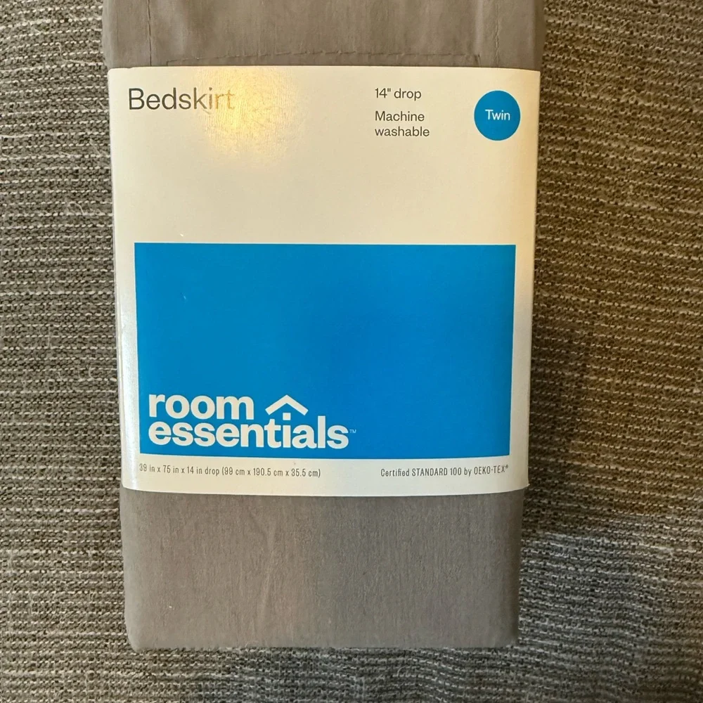 Essentials Gray Bed Skirt Twin Cotton Blend new 14” drop 39” x 75”